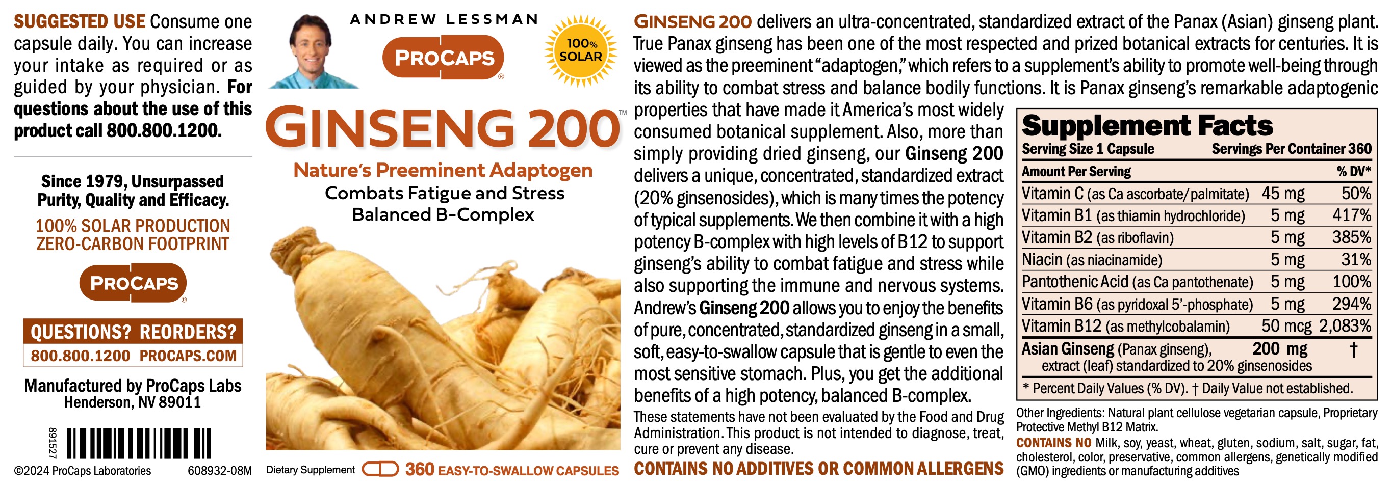 thumbnail image 2 of NCB American Ginseng Concentrate 500mg – 200 Capsules (Made In USA) 2 of 2